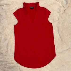 Red Sleeveless Top with Ruffle Collar